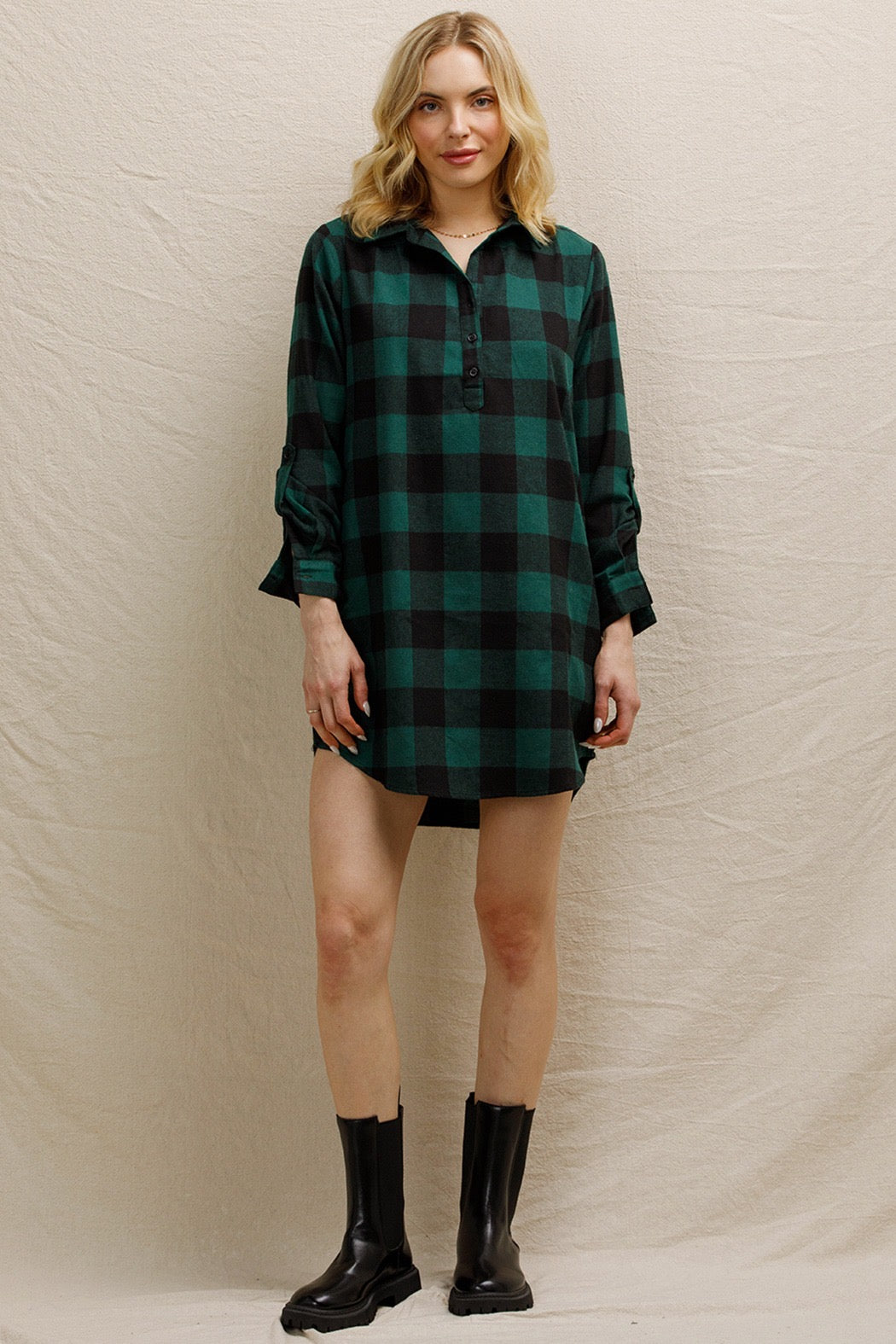FOREST NIGHT PLAID DRESS