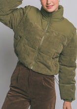 Load image into Gallery viewer, OLIVE GREEN CORDUROY PUFFER JACKET
