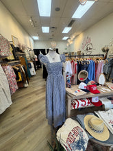 Load image into Gallery viewer, NAVY GINGHAM SMOCKED MAXI DRESS
