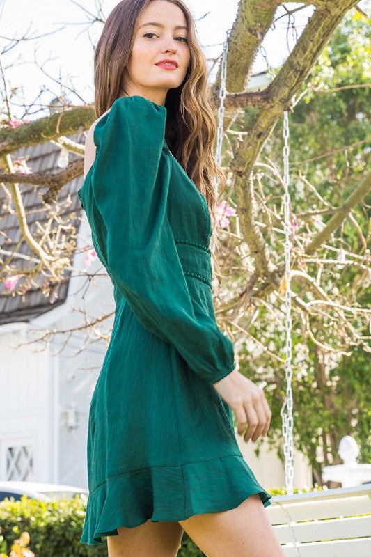 GREEN LACE TRIM MINI DRESS The Hive Style House GREEN LACE TRIM MINI DRESS The Hive Style House