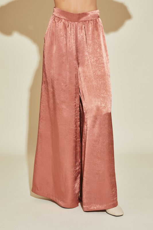 CLAY WIDE LEG SATIN PANTS