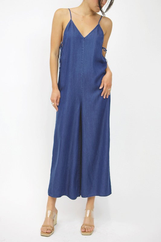 WIDE LEG CHAMBRAY JUMPSUIT