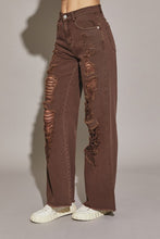 Load image into Gallery viewer, HEAVILY DISTRESSED COCOA DENIM
