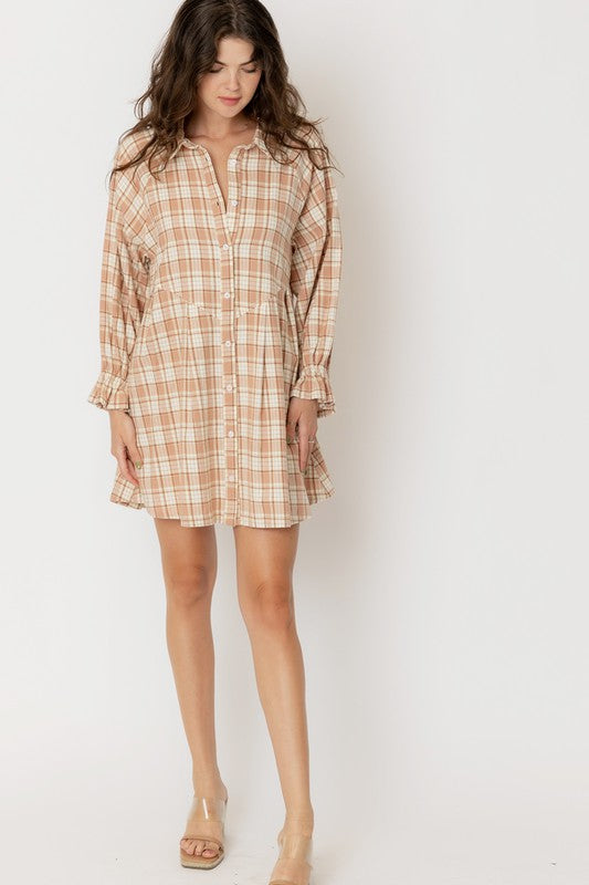 PLAID BUTTON DOWN DRESS