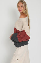 Load image into Gallery viewer, OFF SHOULDER COLOR BLOCK SWEATER
