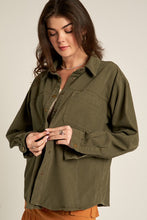 Load image into Gallery viewer, OLIVE DENIM SHIRT JACKET

