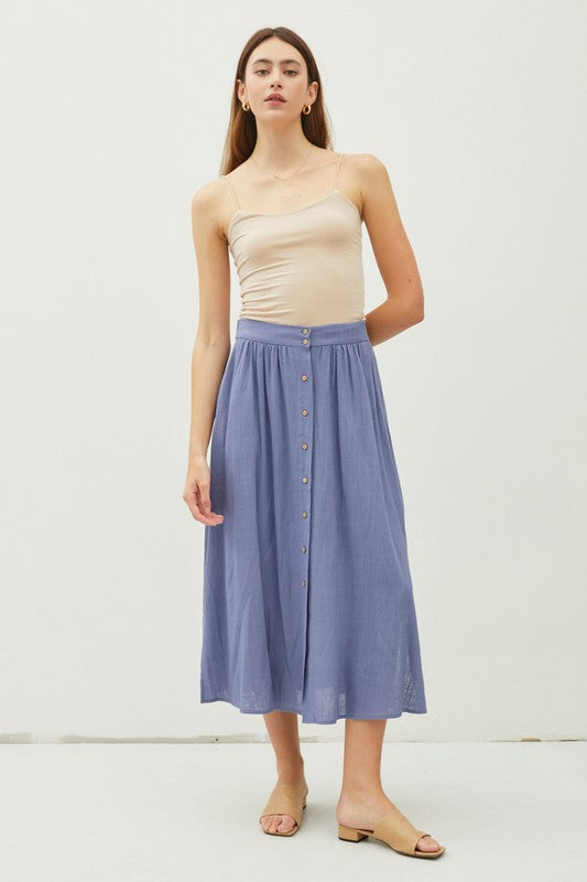 BLUE LINEN MIDI SKIRT