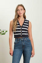 Load image into Gallery viewer, NAVY STRIPED BUTTON VEST
