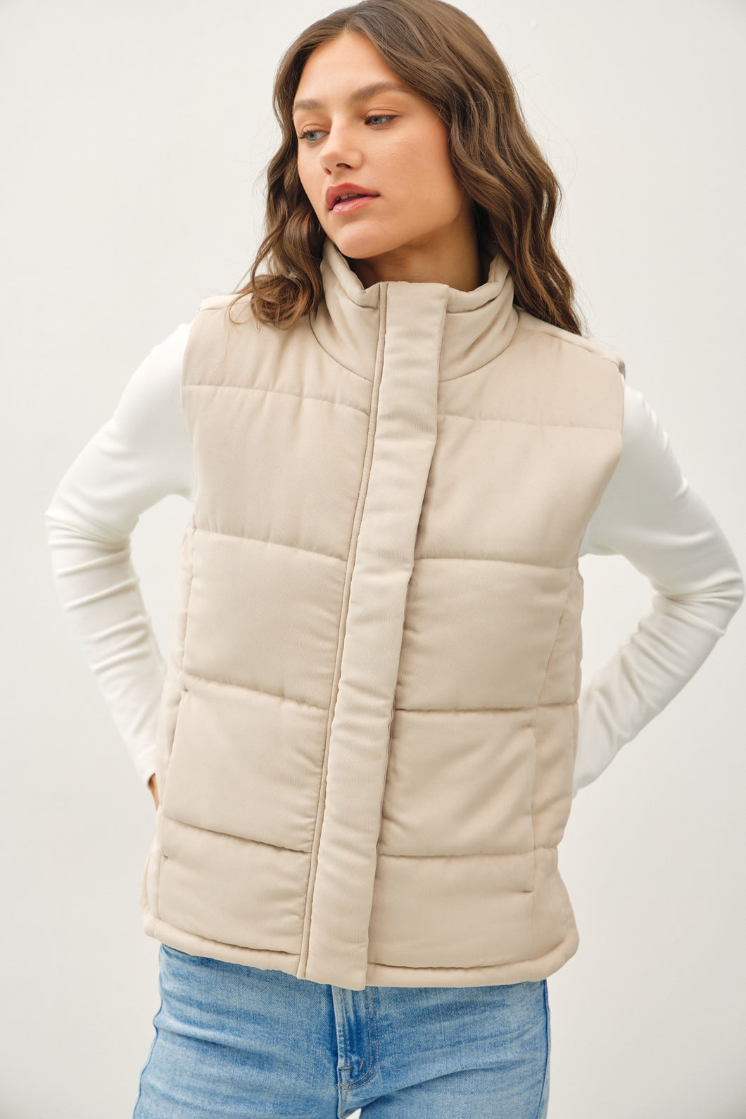 SUEDE AND BEIGE PUFFER VEST
