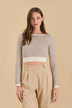 Load image into Gallery viewer, BOAT NECK TAUPE STRIPED SWEATER
