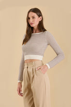 Load image into Gallery viewer, BOAT NECK TAUPE STRIPED SWEATER
