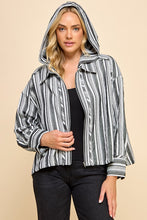 Load image into Gallery viewer, BLK/WHT STRIPED ZIP UP
