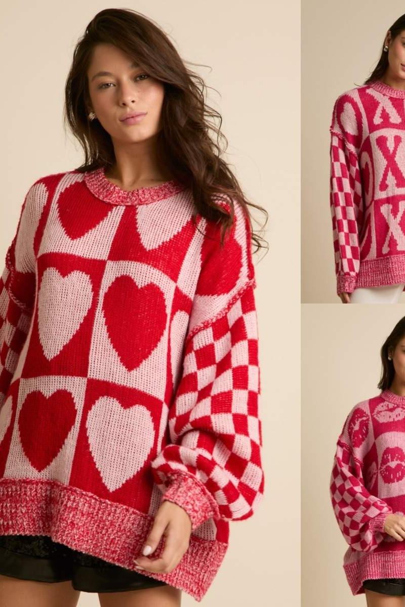 Oversized Heart Print Sweater