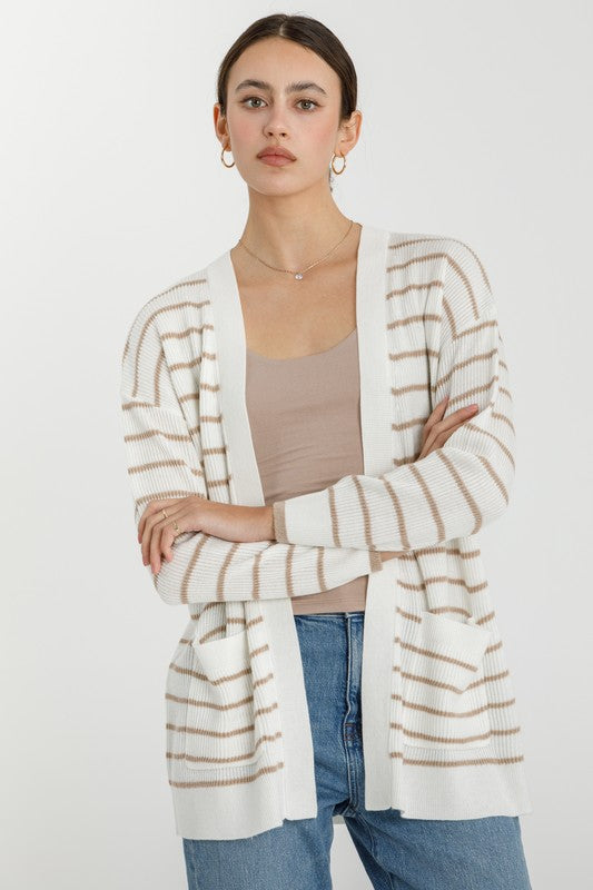 TAUPE STRIPED CARDIGAN