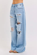 Load image into Gallery viewer, MIDRISE DISTRESSED WIDE LEG DENIM

