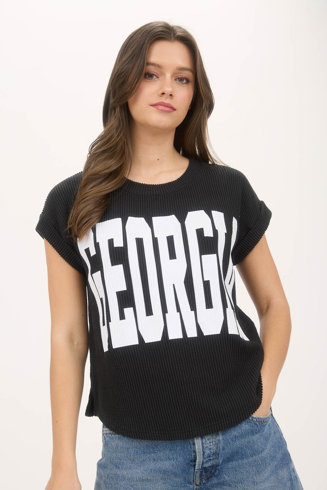 GEORGIA Short Sleeve Sweater Knit T-shirt