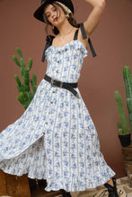 Load image into Gallery viewer, FIT AND FLARE BLUE FLORAL MAXI DRESS
