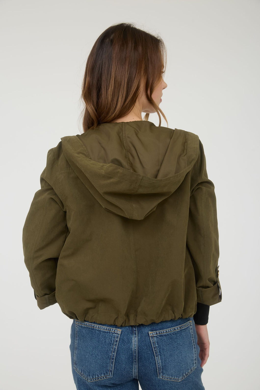 ZIP UP HOODED JACKET-OLIVE GREEN