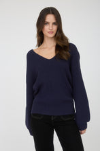 Load image into Gallery viewer, NAVY BOW TIE V-NECK SWEATER
