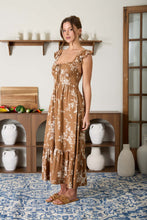 Load image into Gallery viewer, FLORAL FRONT TIE RUFFLE MIDI DRESS
