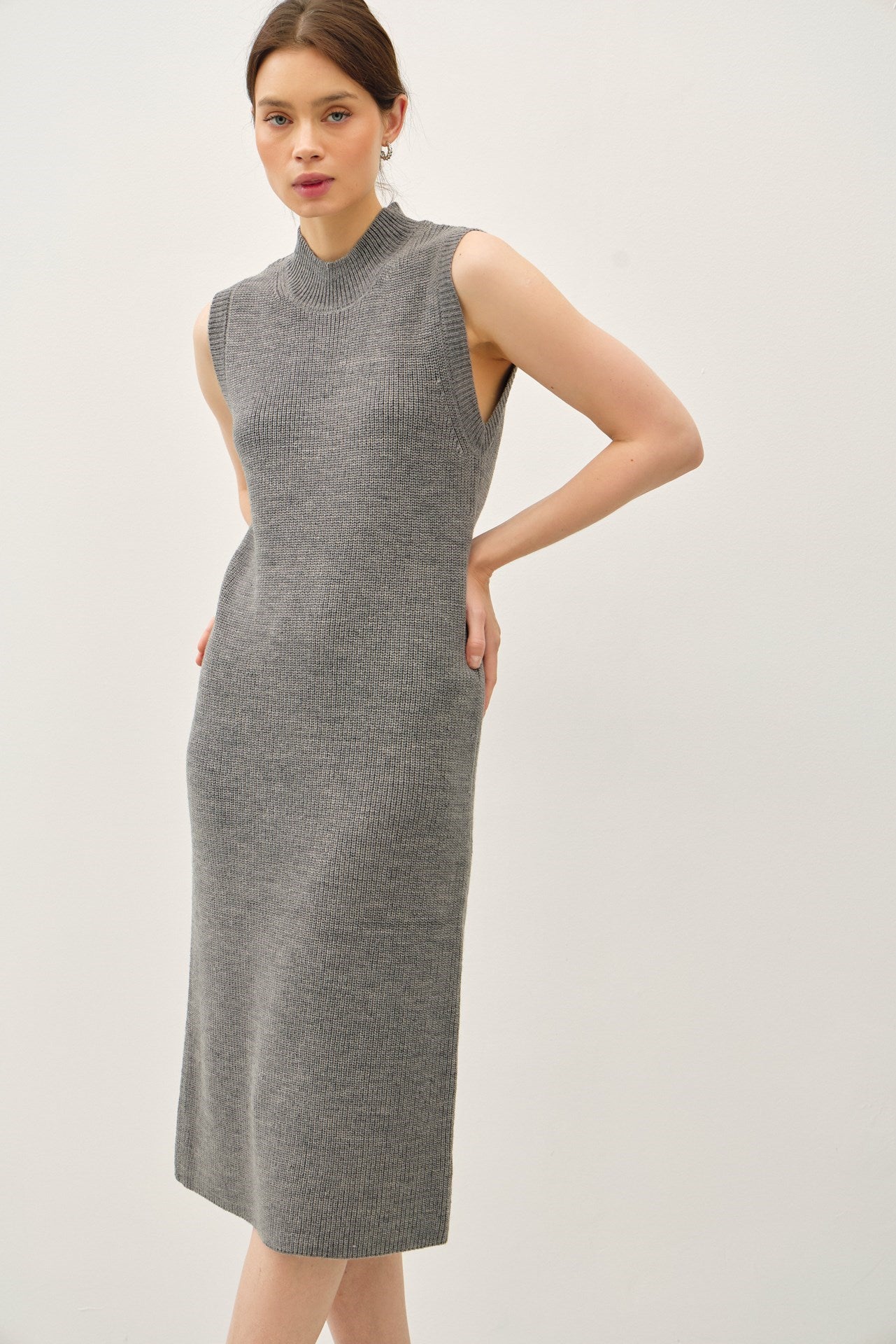 GRAY MOCK NECK SWEATER DRESS – The Hive Style House