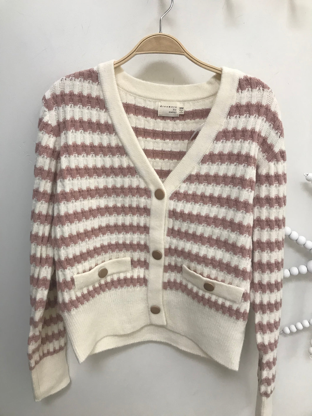 TAUPE STRIPED SNAP CARDI