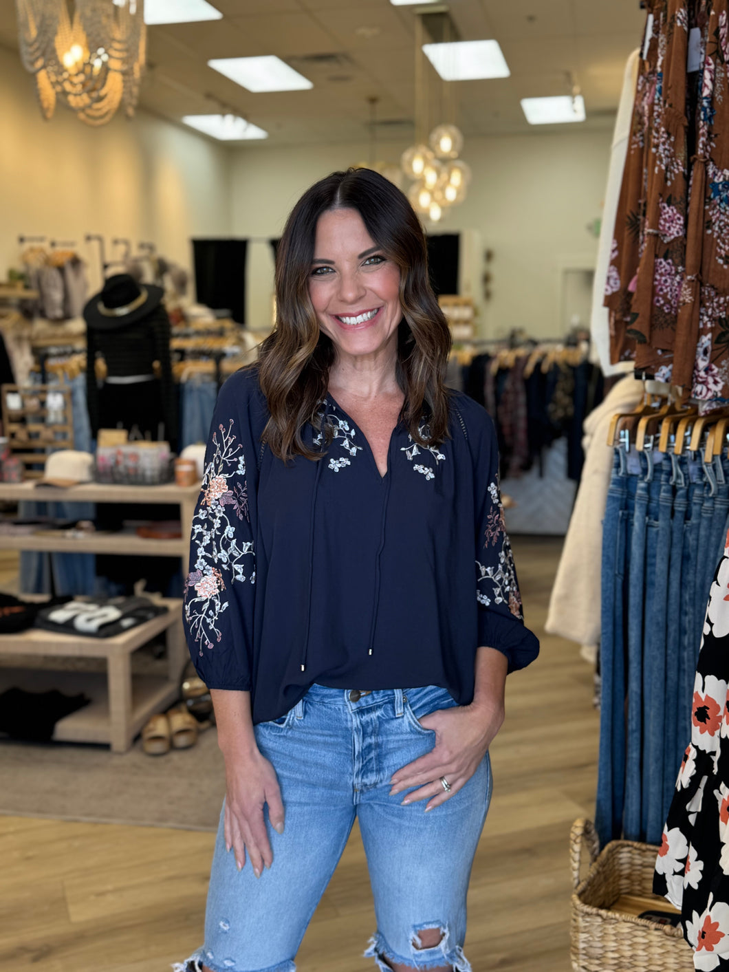 SUNDOWN NAVY SPLIT BLOUSE