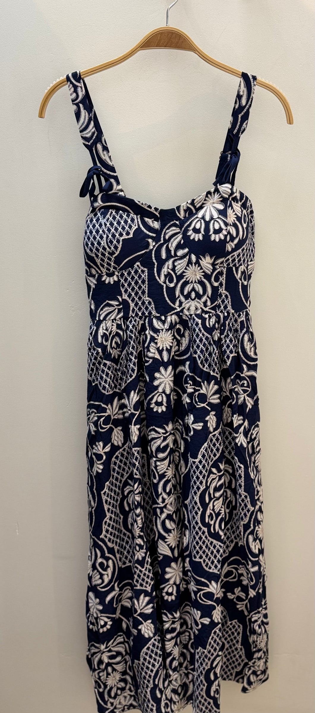 Floral Damask Bow Detail Sleeveless Midi Dress