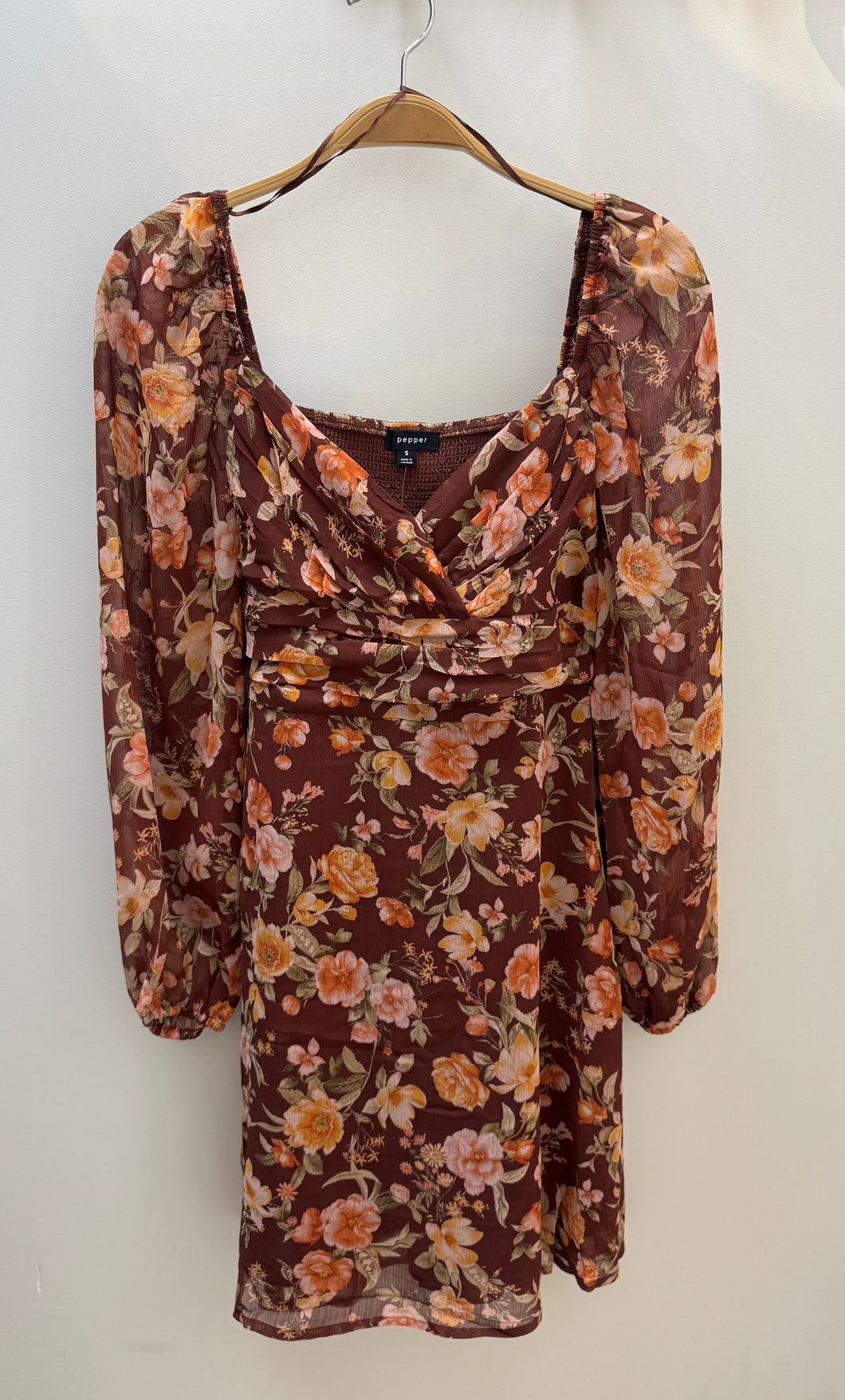 FLORAL SWEETHEART LONG SLEEVE MINI DRESS