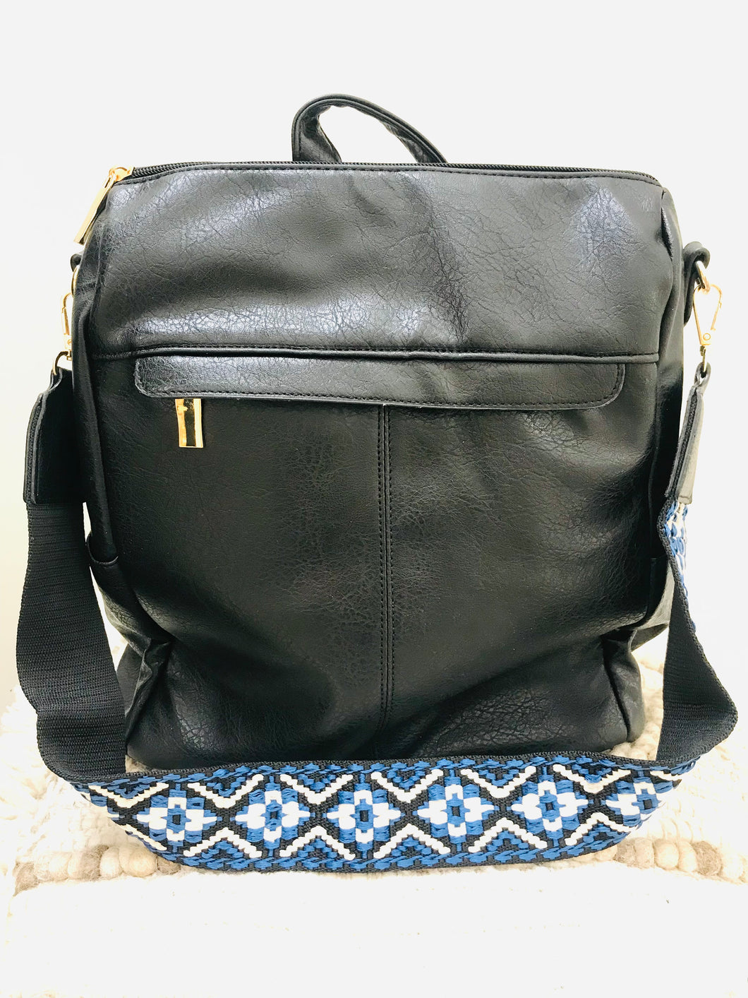 BLK BACKPACK W/ TRIBAL STRAP