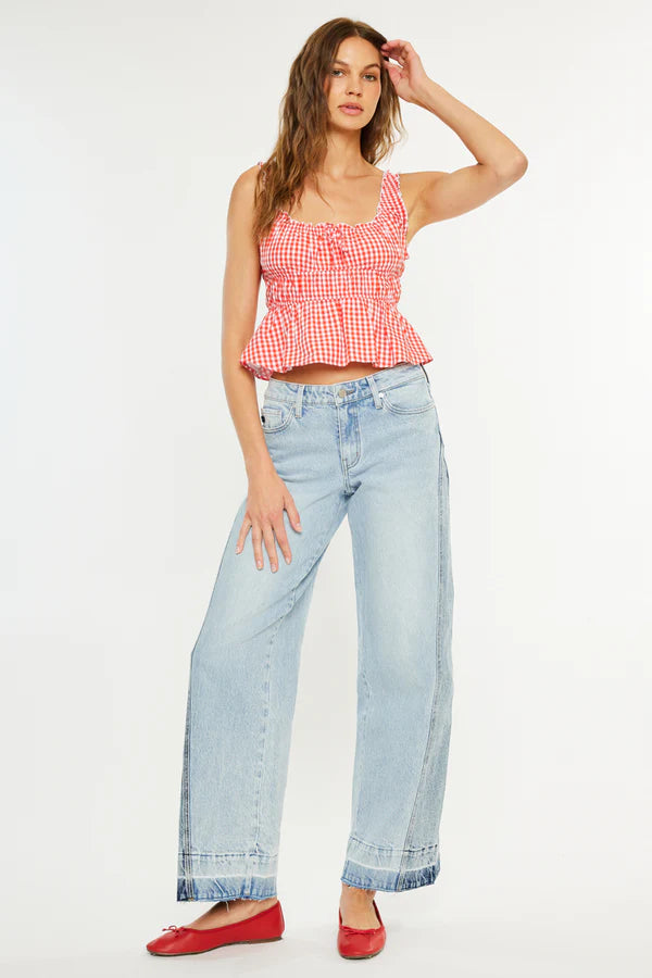 CARLISE MID RISE COLOR BLOCK WIDE LEG JEANS