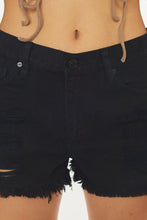 Load image into Gallery viewer, BLACK FRAYED HEM DENIM SHORTS
