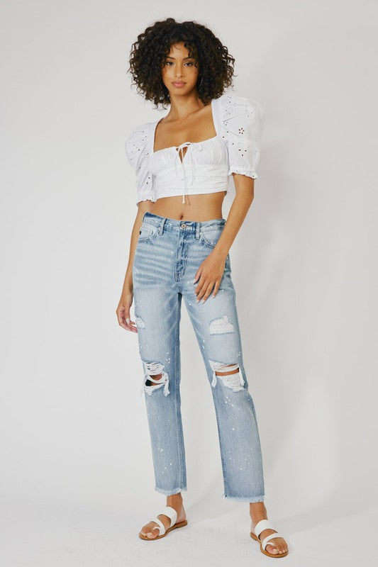 PAINT SPLATTER DISTRESSD DENIM