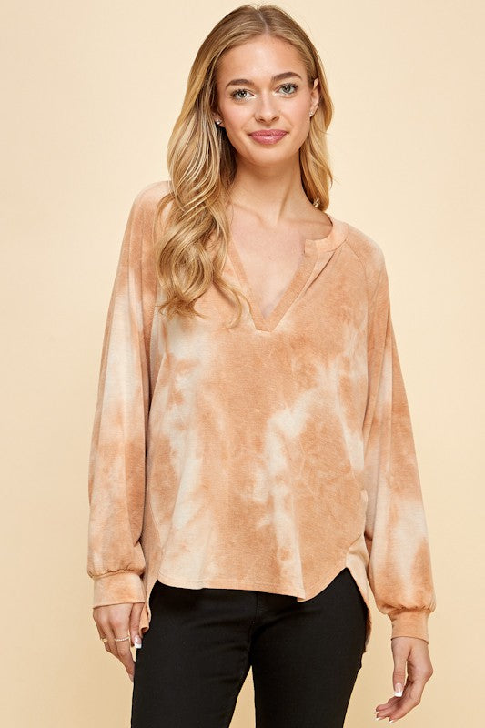 TAUPE TIE DYE L/S TOP