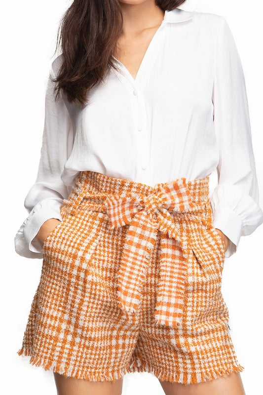HOUNDSTOOTH FRAY HEM SHORT