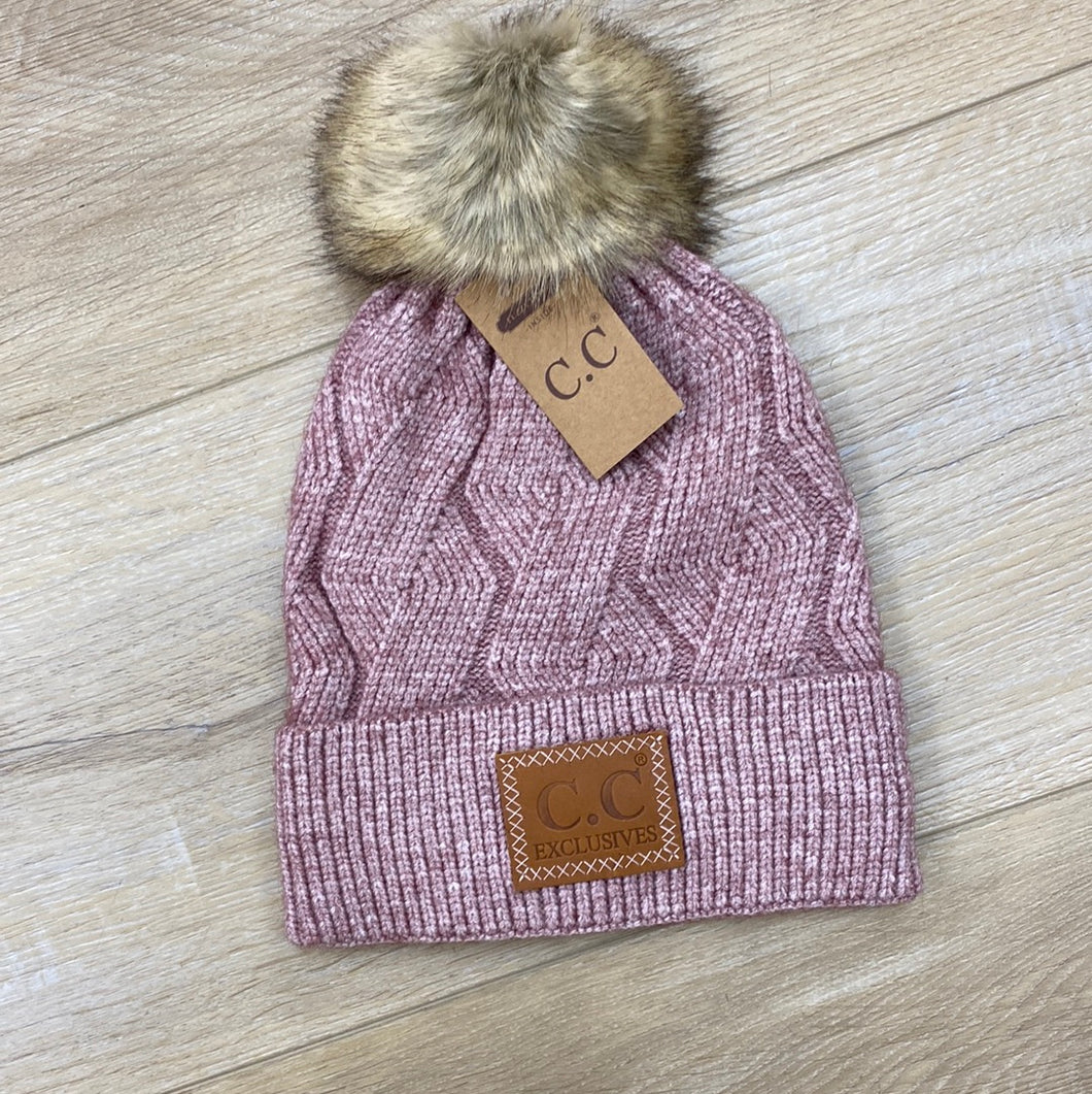 C.C FUR POM POM BEANIE